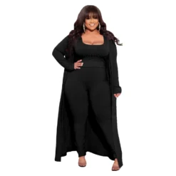 Autumn And Winter High Stretch Ribbed Three-Piece Plus Size Fashionable And Sexy Pants Set -Plus Size Dresses Shop cc39e8935cc415b7