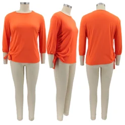 Plus Size Women Solid Round Neck Irregular Top