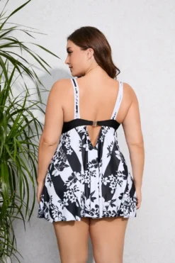 Women Black And White Print Two Pieces Swimwear -Plus Size Dresses Shop cc7ee4e6ba5f8979