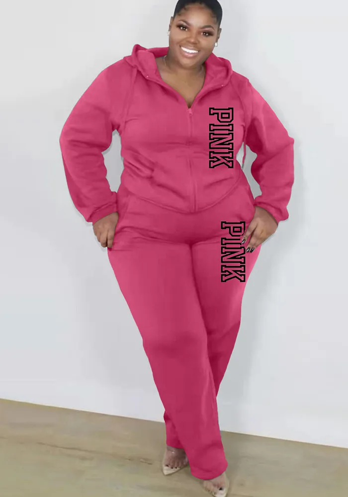 Plus Size Women Casual Solid Hoodies And Pant Two-piece Set 4 Plus Size Women Casual Solid Hoodies And Pant Two-piece Set - Image 2