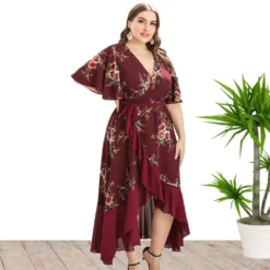 Plus Size Women's Summer V-neck Ruffled Irregular Print Dress 16 Plus Size Women's Summer V-neck Ruffled Irregular Print Dress -Plus Size Dresses Shop cdbeb38e4f74fe65