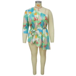 Summer Printed Plus Size Ladies One Shoulder Long Sleeve Lace Up Top -Plus Size Dresses Shop ce0bffe664926d52