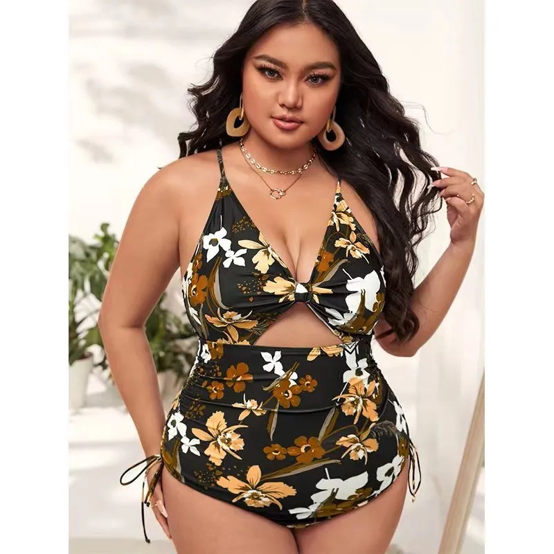 Plus Size Print Push Up Hollow Tight Fitting One Piece Women's Swimsuit 6 Plus Size Print Push Up Hollow Tight Fitting One Piece Women's Swimsuit - Image 4