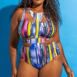 Plus Size Women Ethnic Print One-piece Swimwear -Plus Size Dresses Shop cfb0b0d8ebc080a1