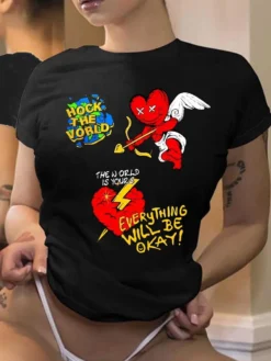 Plus Size Women Oversized Round Neck Short Sleeve Printed T-Shirt -Plus Size Dresses Shop cfe4b7a5204a7b85