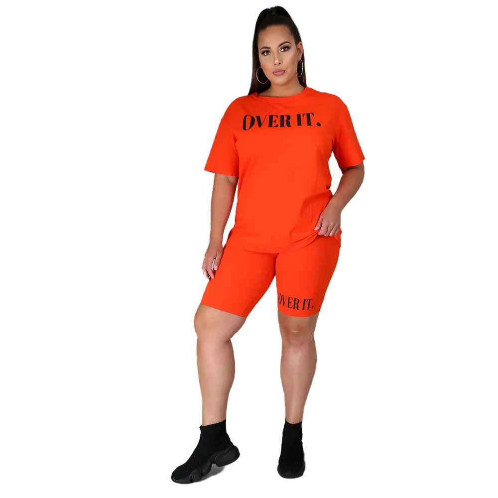 Women's Fashion Letter Ruber Print Solid Round Neck Short Sleeve Shorts Casual Women's Tracksuit 14 Women's Fashion Letter Ruber Print Solid Round Neck Short Sleeve Shorts Casual Women's Tracksuit - Image 12