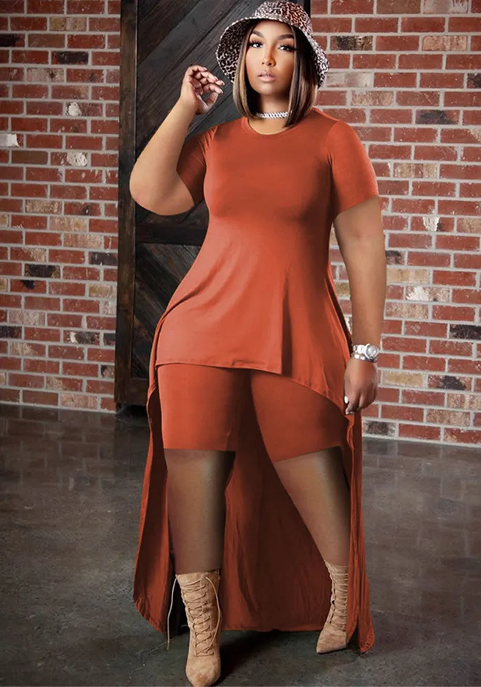 Plus Size Women Casual Solid Top And Shorts Casual Two-piece Set 4 Plus Size Women Casual Solid Top And Shorts Casual Two-piece Set - Image 2