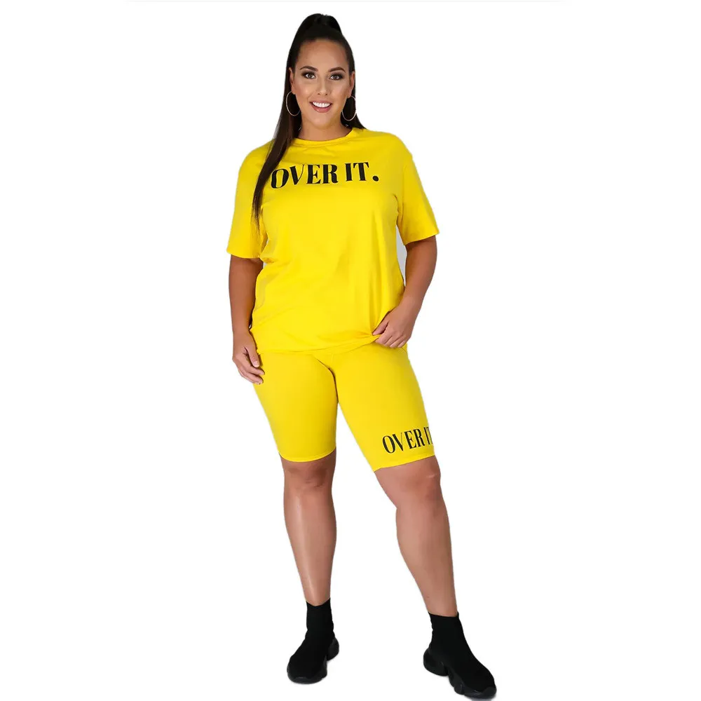 Women's Fashion Letter Ruber Print Solid Round Neck Short Sleeve Shorts Casual Women's Tracksuit 7 Women's Fashion Letter Ruber Print Solid Round Neck Short Sleeve Shorts Casual Women's Tracksuit - Image 5