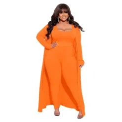 Autumn And Winter High Stretch Ribbed Three-Piece Plus Size Fashionable And Sexy Pants Set -Plus Size Dresses Shop d1aa9383d82aacb2