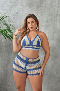Plus Size Women Cutout Lace-Up Two Pieces Swimwear -Plus Size Dresses Shop d1f2e245b201a18b