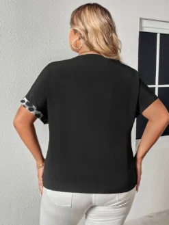 Summer Casual Top Contrast Color Leopard Patchwork Loose Short Sleeve V-Neck Shirt -Plus Size Dresses Shop d223798cf44c1034