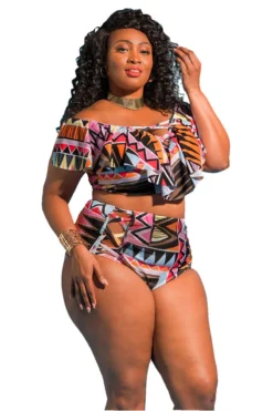 Plus Size Women Off Shoulder Print Two Pieces Swimwear -Plus Size Dresses Shop d2447ad0cc3a1fe9