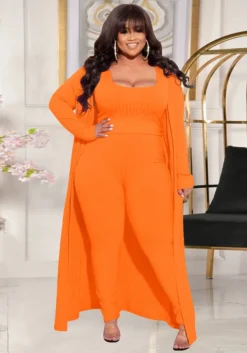 Autumn And Winter High Stretch Ribbed Three-Piece Plus Size Fashionable And Sexy Pants Set -Plus Size Dresses Shop d27f63820d1c2619