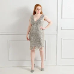 Plus Size Women Sequined Formal Party Midi Evening Dress -Plus Size Dresses Shop d33138324bfe3be1