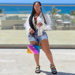 Fringed Denim Shorts Color Diamond Plus Size Fat Denim Pants Casual Straight Pants -Plus Size Dresses Shop d359244326b67e31