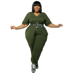 Spring Plus Size Women'S Solid Short Sleeve V-Neck Jumpsuit -Plus Size Dresses Shop d3ab8a99212b4804