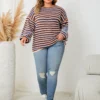 Plus Size Women Striped Loose Round Neck Top -Plus Size Dresses Shop d3c929a7f35ccfa7