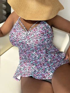 Women Purple Floral Sexy Deep V Sling Bikini -Plus Size Dresses Shop d3cbda529e2aef92