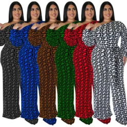 Plus Size Women's Fall New Fashion Casual Print Long Sleeve Jumpsuit -Plus Size Dresses Shop d4119d34bfe8f636