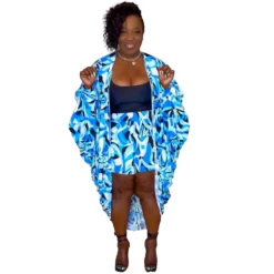 Plus Size Loose Two Piece Striped Printed Shorts Set -Plus Size Dresses Shop d45cc11d8f0fb047