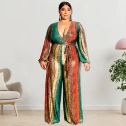 Plus Size Women's Clothing Fall V-Neck Long Sleeve Jumpsuit -Plus Size Dresses Shop d4a91b88a78b788e