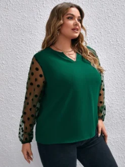 Plus Size Women's Autumn And Winter Mesh Patchwork Tops -Plus Size Dresses Shop d55e991fb9f7e922