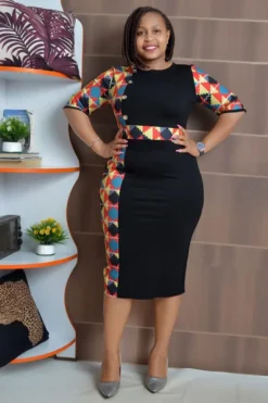 Africa Plus Size Women Round Neck Three Quarter Sleeve Printed Dress -Plus Size Dresses Shop d5b197019c382f9b