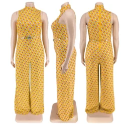 Plus Size Women Clothes Elegant Plaid Stand Collar Sleeveless Wide Leg Jumpsuit -Plus Size Dresses Shop d632c0d8c2f46bf1