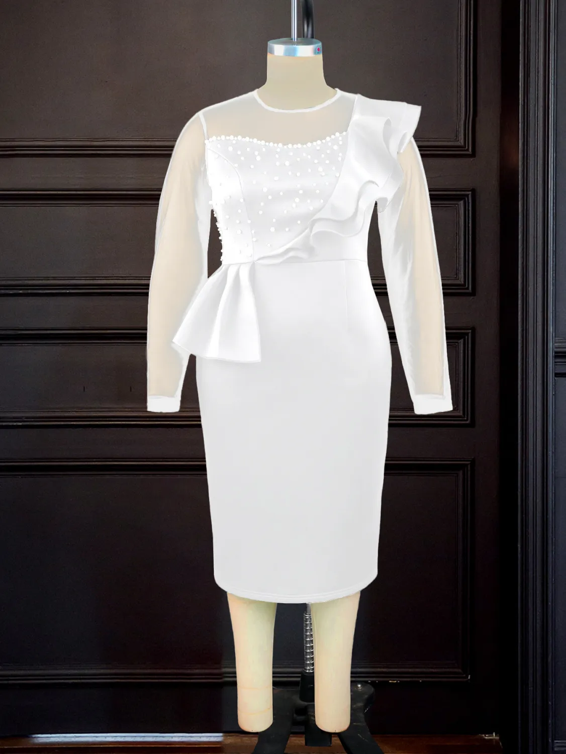 Women See-Through Mesh Beading Ruffle Edge Dress 18 Women See-Through Mesh Beading Ruffle Edge Dress - Image 16