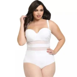 Plus Size Women Solid Mesh Patchwork Underwire Backless One-Piece Swimwear -Plus Size Dresses Shop d7144cf1bd79c0cb