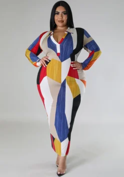 Plus Size Women Winter Turndown Collar Long Sleeve Dress