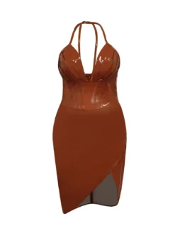 Strap Brown Pu Leather Plus Size Irregular Bodycon Dress 15 Strap Brown Pu Leather Plus Size Irregular Bodycon Dress -Plus Size Dresses Shop d80805e3a5ce9aba