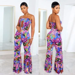 Sexy Print Plus Size Lace Jumpsuit Bell Bottom Pants -Plus Size Dresses Shop d8372ad12259cdf1