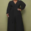 Winter Black V-Neck Wrap Long Sleeve Wide Legges Plus Size Jumpsuit -Plus Size Dresses Shop d84863634145ba8f