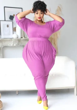 Autumn/Winter Solid Color Half Sleeve Round Neck Casual Home Ladies Jumpsuit -Plus Size Dresses Shop d84d805127502194