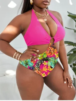 Plus Size Multicolor Ring Print Halter Neck Sexy One Piece Swimsuit 16 Plus Size Multicolor Ring Print Halter Neck Sexy One Piece Swimsuit -Plus Size Dresses Shop d8791b1477559bec