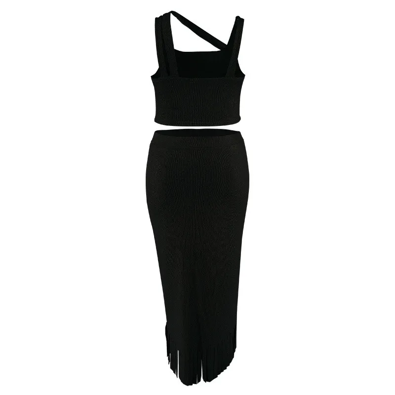 Plus Size Women's Tassel Irregular Sleeveless Two Piece Skirt Set 5 Plus Size Women's Tassel Irregular Sleeveless Two Piece Skirt Set - Image 3