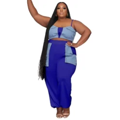 Plus Size Women's Style Patchwork Flap Pocket Loose Lace-Up Telemotion Casual Set -Plus Size Dresses Shop d985dd6bf3224893