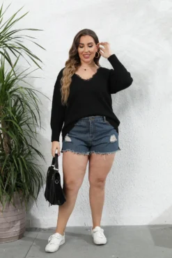 Ladies Fall Winter Woven Top Plus Size Ladies'Lace Patchwork V Neck Pullover Sweater -Plus Size Dresses Shop d9c5806c84cf164a