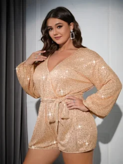 Women Sexy Lantern Long Sleeve Sequin Jumpsuit -Plus Size Dresses Shop d9fa96340c18b6c6
