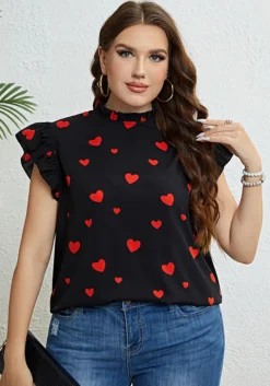 Summer Black Heart Print Oversized Chic Casual Top -Plus Size Dresses Shop da8d29df6a8f0177