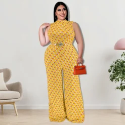 Plus Size Women Clothes Elegant Plaid Stand Collar Sleeveless Wide Leg Jumpsuit -Plus Size Dresses Shop dadcd4fb43f9a171