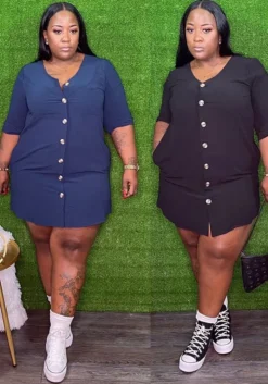 Plus Size Women Solid Loose Pocket Dress -Plus Size Dresses Shop db57a1d6f26dce36