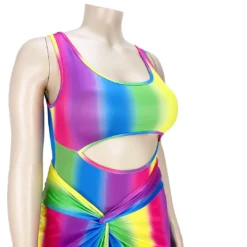 Fashion Plus Size Women's Sexy Rainbow Stripe Cutout One Piece Swimsuit Dress Two-Piece Set -Plus Size Dresses Shop db8df86218ef2983