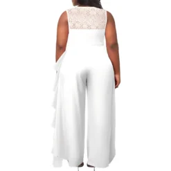 Plus Size Women Solid Career Lace Loose Jumpsuit