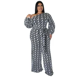 Plus Size Women's Fall New Fashion Casual Print Long Sleeve Jumpsuit -Plus Size Dresses Shop dba9f5f67f64f90f