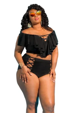Plus Size Women Off Shoulder Print Two Pieces Swimwear -Plus Size Dresses Shop dbc6c41061ec7206