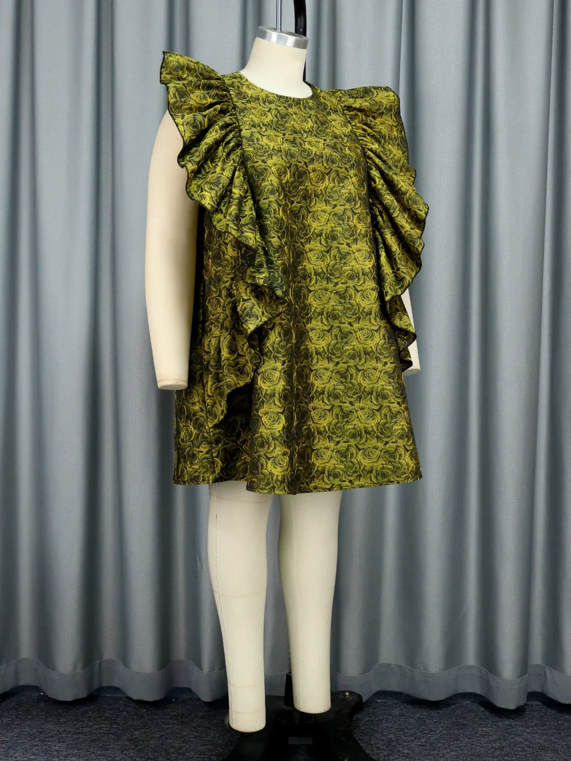 Printed Loose Plus Size Ruffle Edge Women's Dress 7 Printed Loose Plus Size Ruffle Edge Women's Dress - Image 5