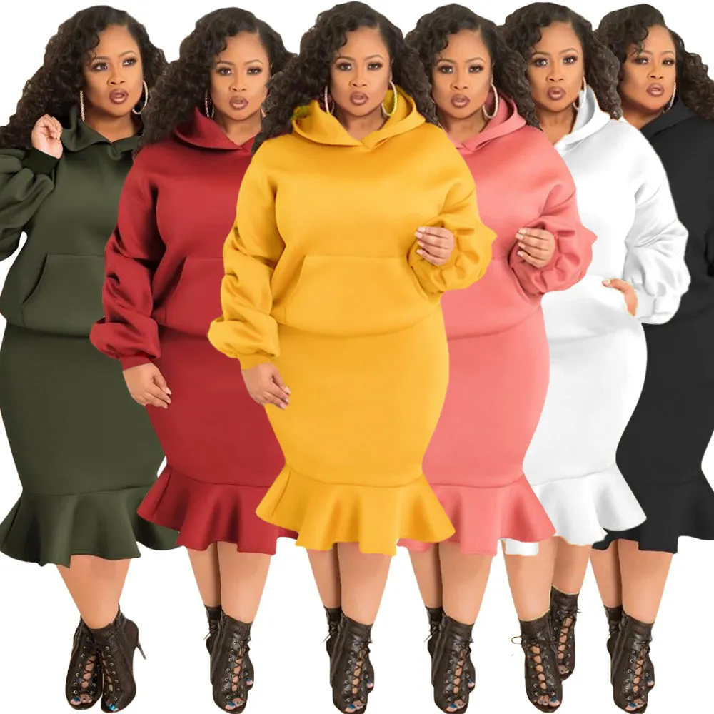 Fashion Casual Sport Mermaid Fall Winter Hoodies Skirt Set Plus Size 5 Fashion Casual Sport Mermaid Fall Winter Hoodies Skirt Set Plus Size - Image 3