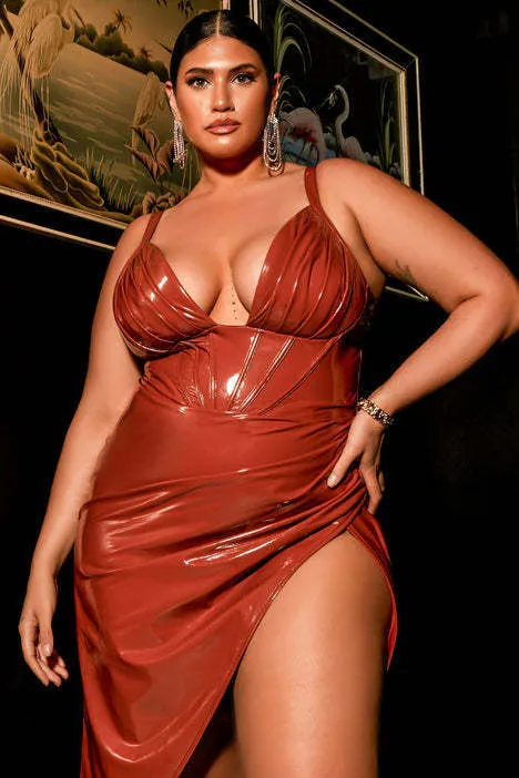 Strap Brown Pu Leather Plus Size Irregular Bodycon Dress 11 Strap Brown Pu Leather Plus Size Irregular Bodycon Dress - Image 9